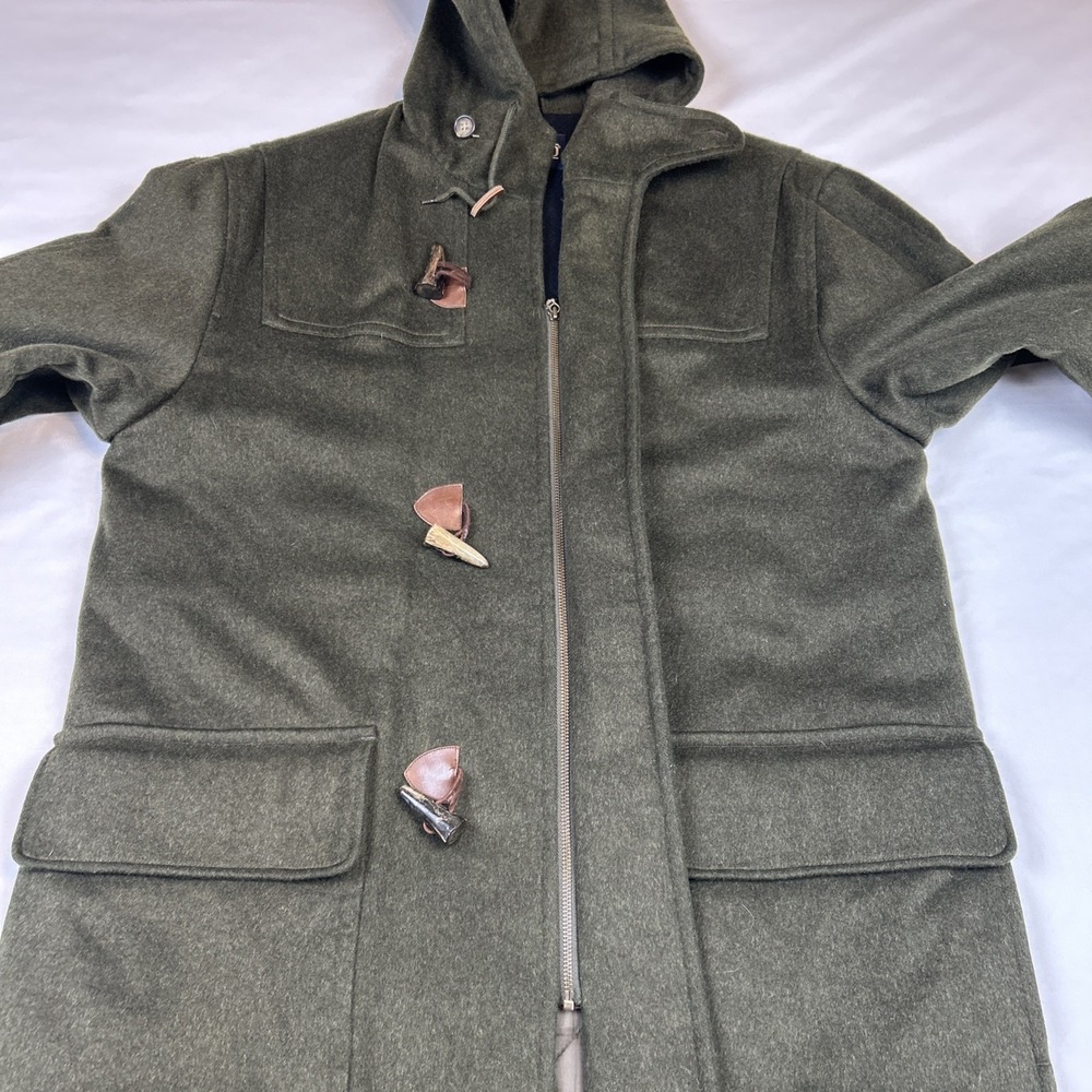 Vintage Lands End Toggle Men's Sz L Hooded Coat Wool Quilt Lined Duffle Pischl - Picture 7 of 15